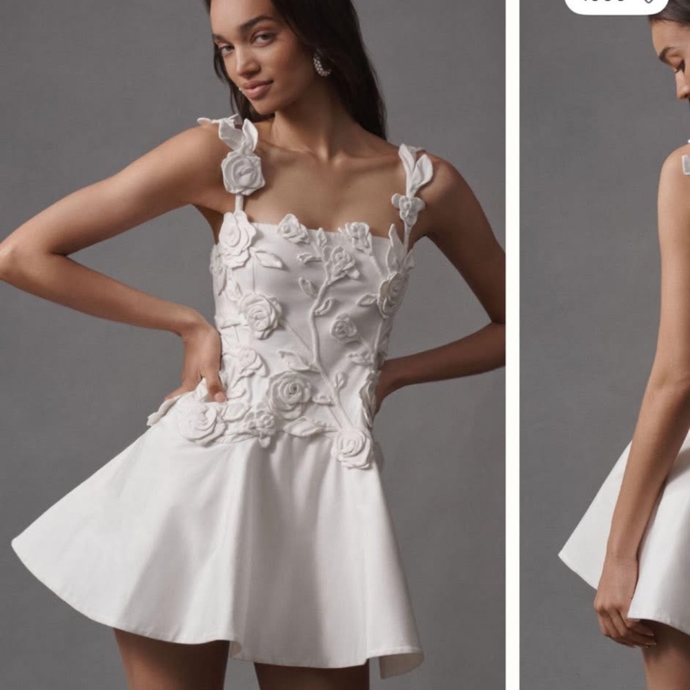 BHLDN Floral Appliqué Fit-and-Flare Mini Dress
